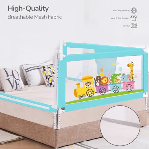 Image of R for Rabbit Safari Baby Bed Rail, (Pack of 1) One Side Bed Protector 177 x 100 cm, Anti-Fall Safeguard Toddler Safety, Adjustable Height & Foldable with Storage Pocket for Kids 5.8 x 3 ft(Blue)