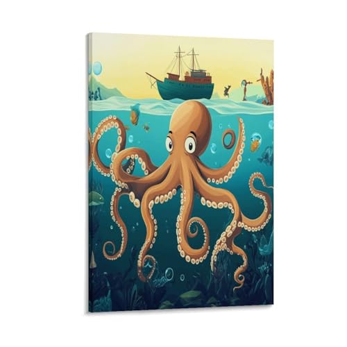 Impression sur toile octopus art mural contemporain aux finitions soignées