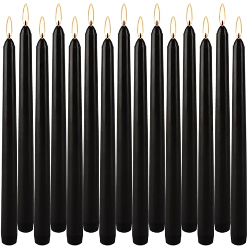 YIHANG Black Taper Candles - Set of 14 Dripless Candles - 10 inch Tall, 3/4 inch Thick - 7.5 Hour Clean Burning Perfect for Household，Dinner or Any Event