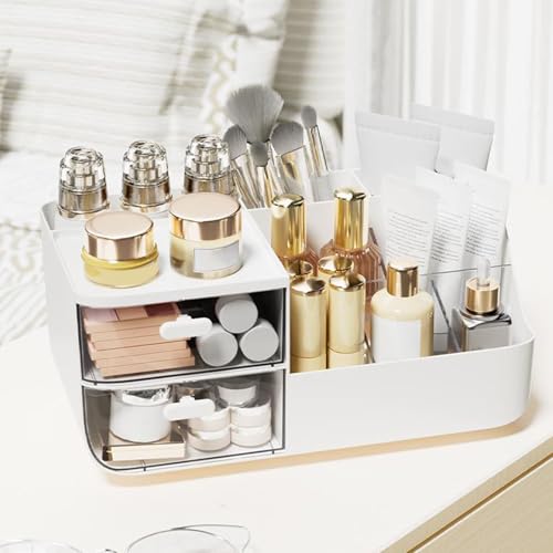 TARSHYRY Box di Archiviazione Cosmetica, Organizzatore di Trucco Organizzatore per Trucco di Grande capacità, Contenitore per Desktop, Scatola per il per Rossetti Vanity, Gioielli, Cura delle (WHITE)
