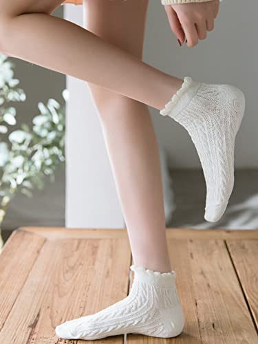 SHENHE Women's Heart Embroidered Lettuce Trim Ankle Socks #TOP26