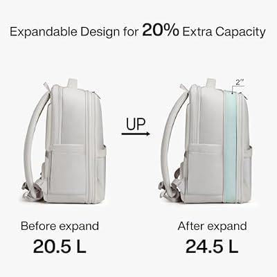 Hanke Expandable Travel Backpack 16 Inch, Full-Open Laptop Backpack Fits 15.6 Inch, Carry On Personal Item Bag with Luggage Strap, Business Work Backpack for Women Men, Grey (Cool Grey)