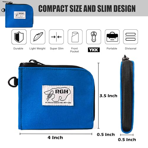 Rough Enough Small Coin Purse Card Wallet Pouch with Zipper Neck Lanyard Keychain for Men Women Teen Boys Blue Waxed Canvas Water Repellent3