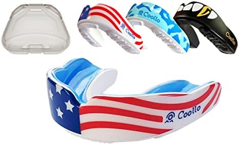 COOLLO SPORTS Boil and Bite Mouth Guard (Youth & Adult) DA Custom Fit Sport Mouthpiece for Football, Hockey, Rugby, Lacrosse,Boxing,MMA(Free Case Included!) (American Flag, Adult -Ages 11 & Above)