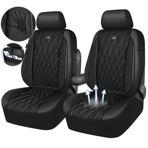 Image of CAR PASS Thick Foam 3D Air Mesh Leather Car Seat Covers Front Seats Only, Luxury Breathable Premuim PU Leather Two Front Seat Covers,Airbag Compatible Universal Fit for 95% Sedan Van Truck SUV, Black
