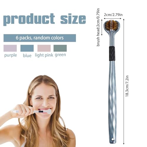 Guyode 6 Stück 3-Sided Zahnbürste, Toothbrush mit Weichen Sanfte Borsten für Erwachsene, Reisezahnbürste mit Zungenschaber, Kinderzahnbürste mit Komfortgriff, Zahnpflege-Set, 4 Farben – Bild 3
