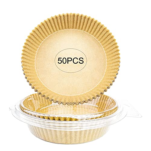 50 Stück Air Fryer Backpapier, Heißluftfritteuse Backpapier Rund Antihaft-Einweg Wasserdicht Ölfest, Luftfritteuse Liner papier für Mikrowelle,Bratpfanne,Ofen, HeißLuftfritteuse (16 x 4.5 cm) Cover