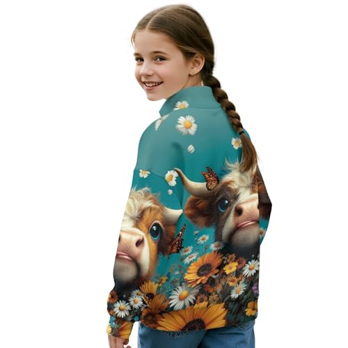 Image of AmzPrint Girls Graphic Quarter Zip Coat Long Sleeve Lightweight Oversized Athletic Running Hoodies For Kids Teen Girls
