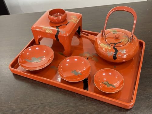 漆塗　杯セット Amazon.co.jp: まえじゅう漆器 屠蘇器 松 黒 (盃 銚子 屠蘇台 セット