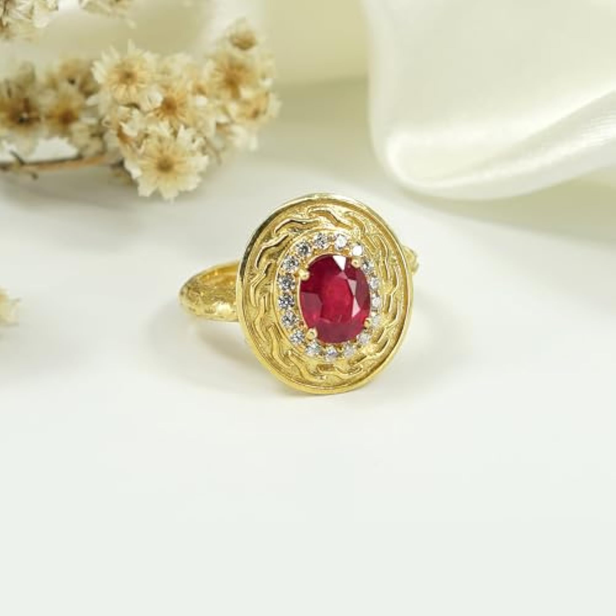 Women's Natural Ruby Filigree Engagement Ring, Everyday Wear