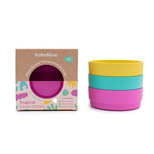 Bobo&Boo Plant-Based Colorful Kids Bowls - Dishwasher And Microwave Safe - Set Of 3 - Melamine-Free And Bpa Free – Baby Bowls And Toddler Dish Sets For Boys And Girls - Tropical #TOP9