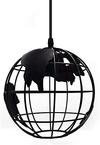 HJXDtech Globe World Map Pendant Light Industrial Retro Metal Lamp Shade Loft Bar Ceiling Hanging Lamp for Kitchen Lounge Restaurants (Black, 20cm)