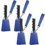 4 Pack Cow Bells with Handle - 9 Inch Large Loud Hand Percussion Noise Makers with Wrist Straps for Sporting Events, Football Games, Graduation Ceremonies