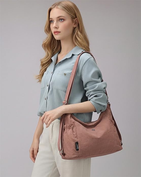 Bolso Tote convertible para mujer nylon rosa miniatura 2