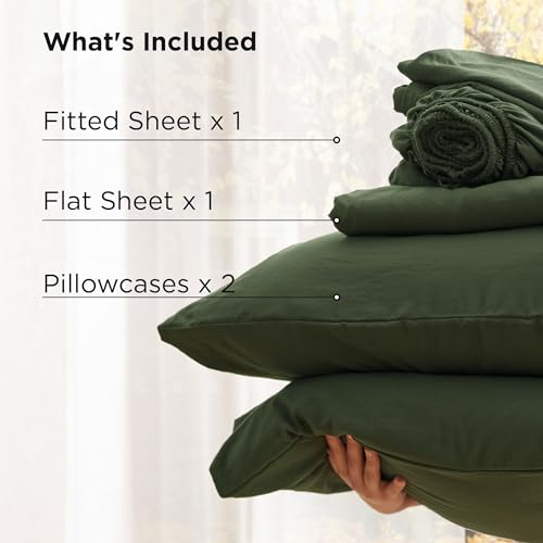 Image of Bedsure Deep Pocket Twin Sheets - 4 Piece, Prewashed Ultra-Soft Twin Sheets Set, Fits Mattresses Up to 18 Inches Thick, Breathable & Secure Fit, Hotel Luxury Bedding, Olive Green