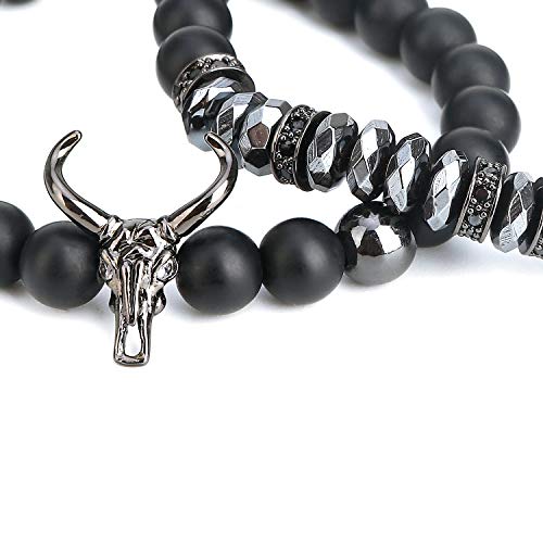 Pulsera de cuentas ASHMITA para hombre con piedra ónix negra miniatura 3