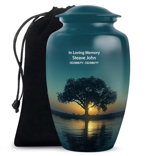 Image of Personalized Tree - Large Urns for Human Ashes Adult Male - Burial Urn for Ashes for Women - Decorative Cremation Urns - 10 Inch - Large with Velvet Bag - Funeral Urns for Human Ashes Adult