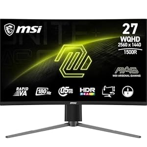 MSI MAG 27CQ6PF Écran Gaming incurvé FHD de 27" - Dalle Rapid VA 2560 x 1440 1500R, 180 Hz / 0,5ms (GtG, Min.), AMD FreeSync - DP 1.2a, HDMI 2.0b CEC