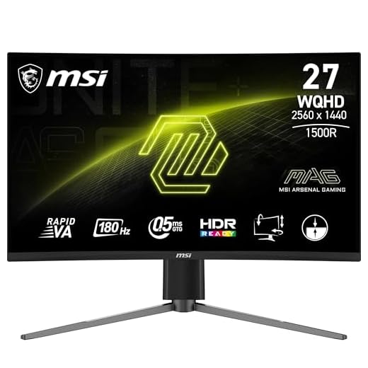 MSI mag 27CQ6PF Monitor Curvo Gaming WQHD 27 Pulgadas, 1500R 2560 x 1440 Rapid VA Panel, 180 Hz / 0.5ms (GtG, Min.), Adaptive-Sync, DP 1.4a, HDMI 2.0b CEC