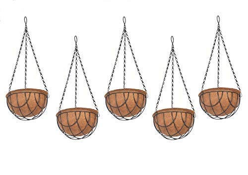 Coir Hanging Round Basket 10 INCH 5 Pieces - Flower POTS Hanger Garden Decoration Indoor Outdoor Water Hanging Baskets 10 INCH
