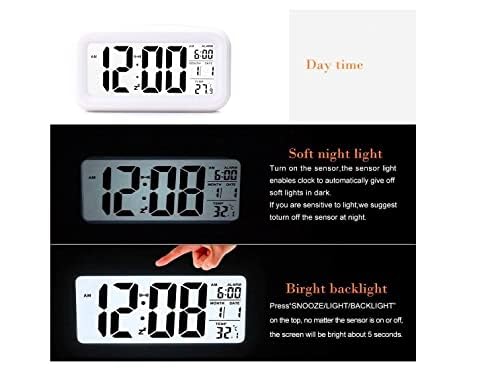 DTL Digital Alarm Clock LED Display with Temperature Big LCD Digit Display Larger LCD Backlit Display Snooze Smart Brightness Sensor for Bedroom Home Office and Travel - Image 5