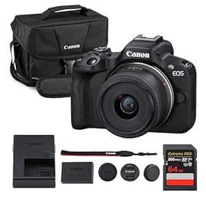 Canon EOS R50 Mirrorless Camera Kit – APS-C RF Camera with 18-45mm Lens, 4K Video, Dual Pixel AF II & Vari-Angle Touchscreen (5811C012) + Canon Shoulder Bag + 64GB Memory Card