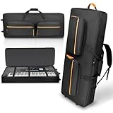 ORKELS 73/76 Key Keyboard Case with Wheels & Adjustable Shoulder Straps– Padded Rolling 76 Key Gig Bag with 4 Accessory Pockets, for Digital Piano, Synthesizer & Keyboard