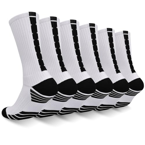 Finerview Basketball Socks for Men Boys 6 Pairs High-Top Premium Mid Calf Athletic Socks for Adult & Youth