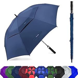 Golf Umbrella Large 62/68/72 Inch, Extra Large Oversize Double Canopy Vented Windproof Waterproof Umbrella, Automatic Open Golf Umbrella for Men and Women and Family.（62 inch,Navy Blue