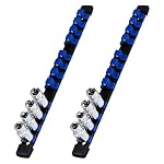 Socket Organizer, 1/2-Inch Drive Heavy Duty Socket Holder Kit, ABS Socket Rail 1/2" x 12 Clips Blue, 2 Pieces