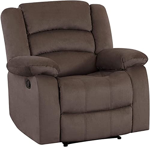 Blackjack Furniture Winthrop Modern Manual Recliner Chair, Soft Microfiber Upholstery, Extra Padded Back, Lumbar Support & Smooth Reclining Mechanism, Cozy Lounge Armchair, Accent Chair, Brown