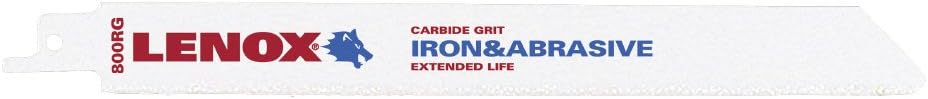 LENOX Tools Master-Grit Carbide Grit Reciprocating Saw Blade, Non-Metallic Material Cutting, 6-inch, Medium Grit, 2-Pack (20505600RG)