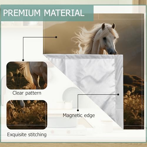 Image of Galloping Horse Refrigerator Magnet Cover,White Horse Washable Dishwasher Magnets Decorative Cover,Home Kitchen Decorative Dishwasher Front Panel Cover 23x26 Inch