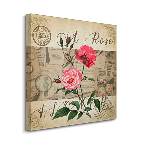 Peinture de fleurs fraîches encadrée toile imprimée rose vintage décoration murale