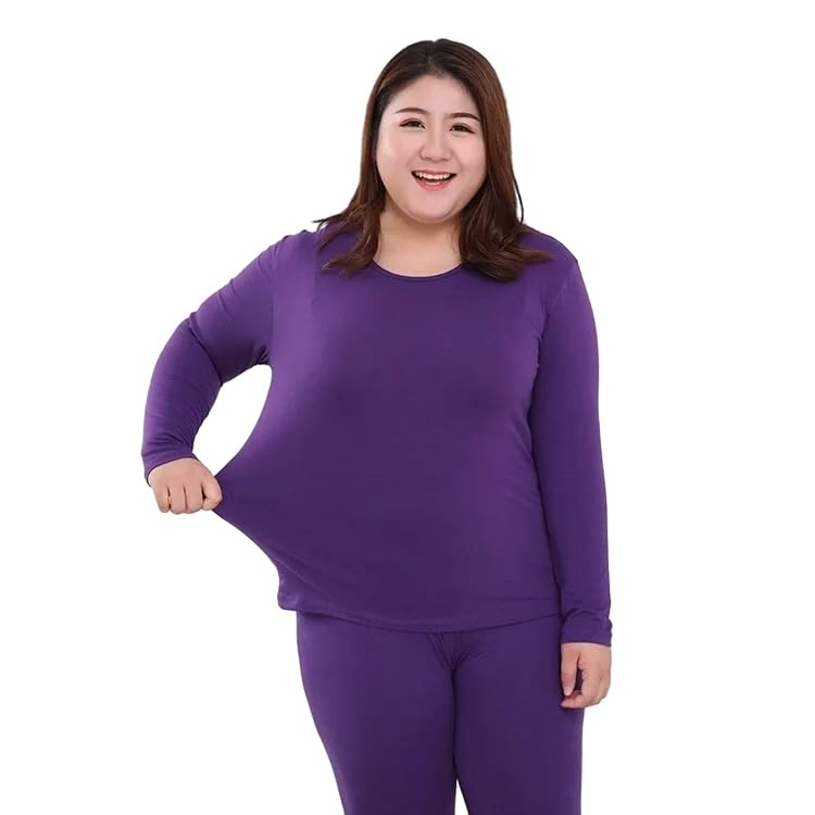 Ropa Interior Térmica Mujer - Tops Ajustados + Pantalones Largos para Invierno Y Otoño, Traje De Lencería De 2 Piezas De Talla Grande, L-6Xl, Ropa Interior Sencilla De Algodón Suave Y C