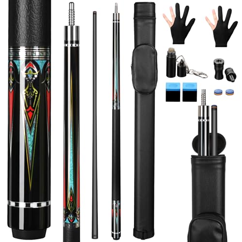 AKLOT Carbon Fiber Pool Cue Stick 58", Billiard Cue Sticks 19-19.5oz, Low Deflection Billiard with 12.5mm Rainbow Tip, Professional Carbon Fiber Pool Sticks for Adults, Red