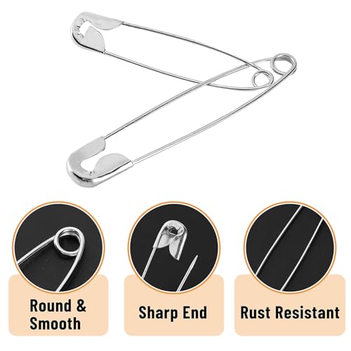 Image of VAMA 300 Pcs 5 Assorted Sizes of Durable, Silver Small and Large Safety Pins Bulk, Rust-Resistant Nickel Plated Steel, Sharp Edge Pins for Clothes, Sewing, Arts & Craft