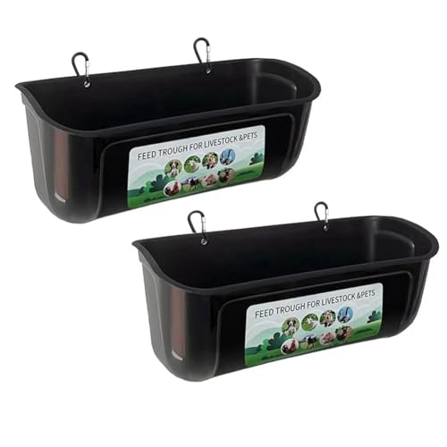 Sujurio 2 PCS Poulet Chèvre Accrocher Clôture Mangeoire Abreuvoir Noir pour Cerf Canard Chien et Porcelets, Oie Abreuvoir Trough