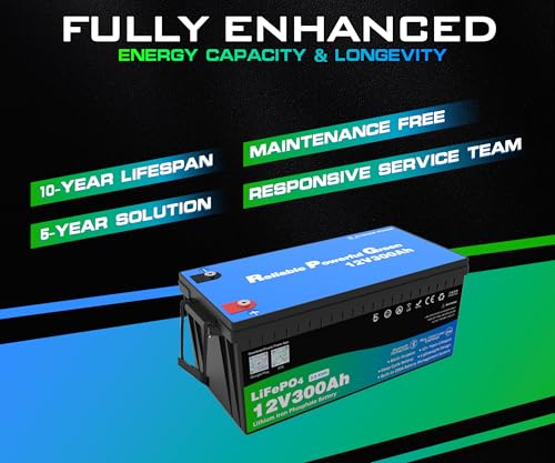 Image of 12 Volt 300Ah Lithium Golf Cart Battery, 12V LiFePO4 Battery, 200A BMS, 4000+ Cycles, 3.84 kWh Energy, 2.56kW Max Power Output, Perfect for Off-Grid, Home Storage, RV, Marine