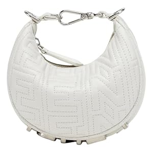 FENDI Fendigraphy Blanco Embroidered Hobo Charm Leather Nano Crossbody Bag, White