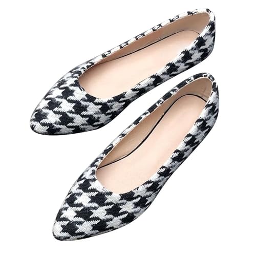 Hee grand Women's Classic Plaid Ballet Flats Pointy Toe Soft Knit Slip on Dress Shoes Lightweight Walking Flats