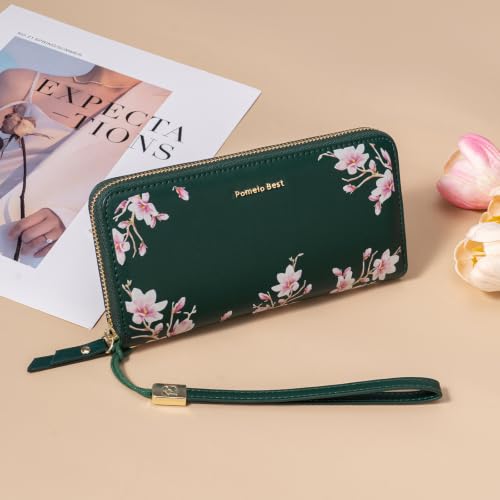 Image of Pomelo Best Wristlet Women Wallet Floral RFID Clutch Purse | Vegan Leather, Multi Credit Card, Large Capacity Zip Around Long Travel Wallets with Coin and Phone Pocket for Ladies