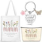 Hestya 3 Geschenkset für Mama Enthalten Canvas-Tragetasche Kosmetiktasche Herz-Schlüsselanhänger Dankeschön-Geschenk für Mama, Geburtstag, Muttertag, Thanksgiving, Weihnachten