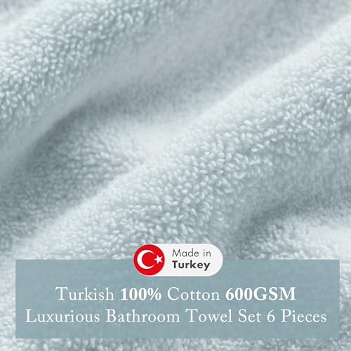 Madison Park Turkish 100% Cotton 600Gsm Luxury Premium Thick Soft Absorbent Hotel Bathroom Towel Set Shower Hand Face Washcloths, Assorted Sizes, Light Blue 6 Piece by Madison Park - Image 2