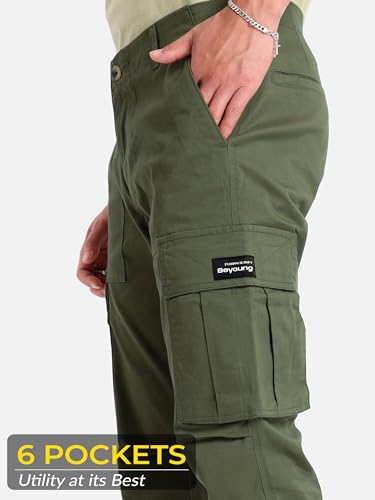 Image of Beyoung Cotton Lycra 6 Pocket Regular Fit Cargo Pants for Men | Cargo Trousers for Men