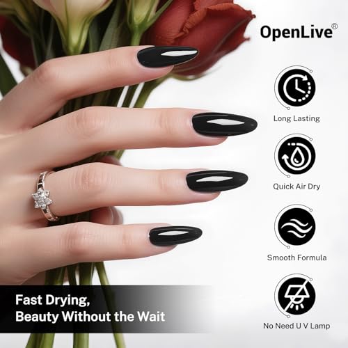 OpenLive 16.5ml Black Nail Polish Large Volume Quick Drying Nail Polish, Fast Drying and Long Lasting Color Nail Art DIY Home Manicure