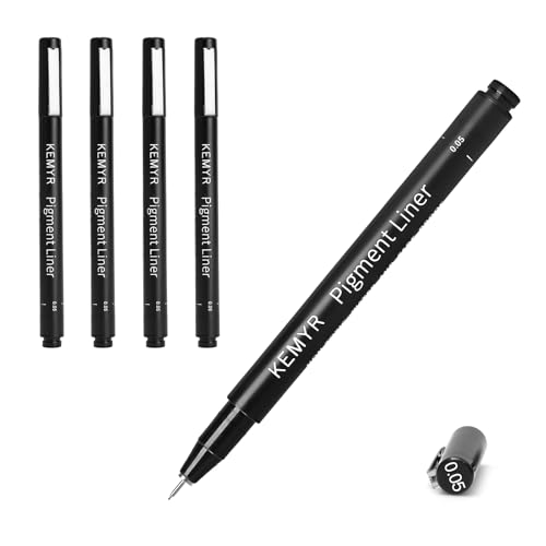 KEMYR 4 Micro Fine liner Drawing Art Pens Calligraphy Pens: 0.05mm Size Black Art supplies Waterproof Archival Black Ink Markers For Artists,Use for Professional Watercolor,Sketching