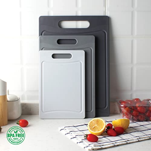 Cook With Color Cutting Board Set- 3 Pc. Kitchen Cutting Board Set - Large, Medium And Small Cutting Boards With Non Slip Bottom For Meat, Veggies, Fruits, Easy Grip Handle (Grey) #TOP1