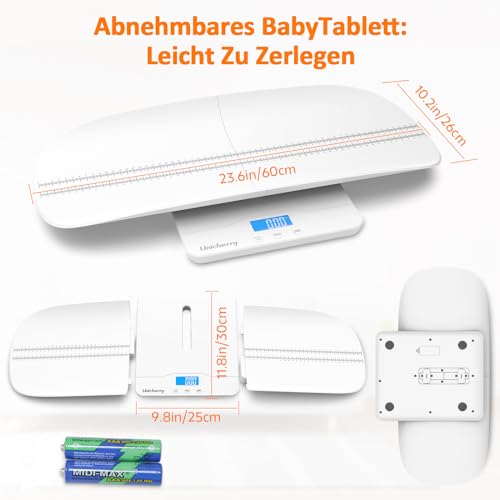 UNICHERRY Babywaage, Multifunktionale Baby Scale mit abnehmbarer Ablage, digitale Babywaage mit Tara- und Haltefunktionen, genaue Messung von Babys, Haustieren und Erwachsenen(Max:100kg) – Produktbild 5