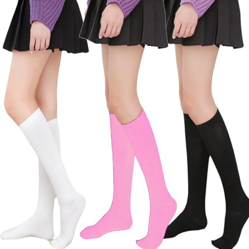3 Pack Kids Girls Soft Knee High Casual Solid Color Socks School Uniform Dress Socks Stocking2